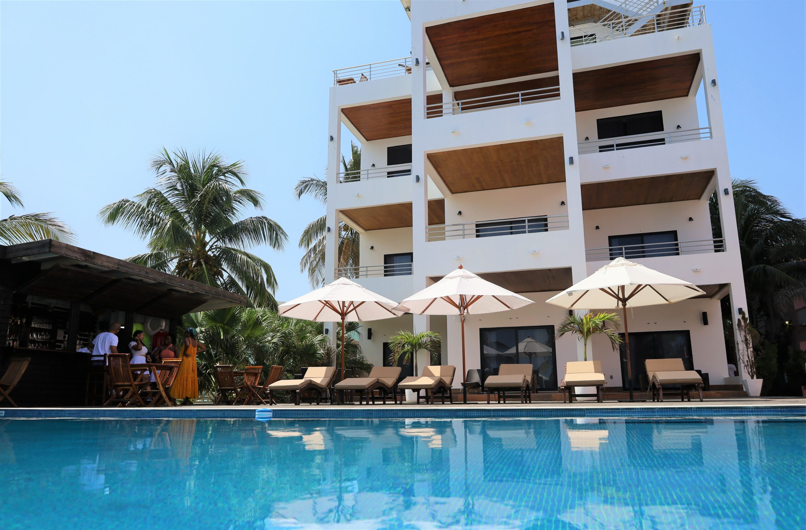 The pool and guest-room building at The Ellysian